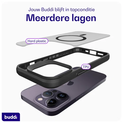 Buddi Hybrid Apple iPhone 14 Pro Max Hoesje MagSafe Back Cover Matte Zwart afbeelding 8
