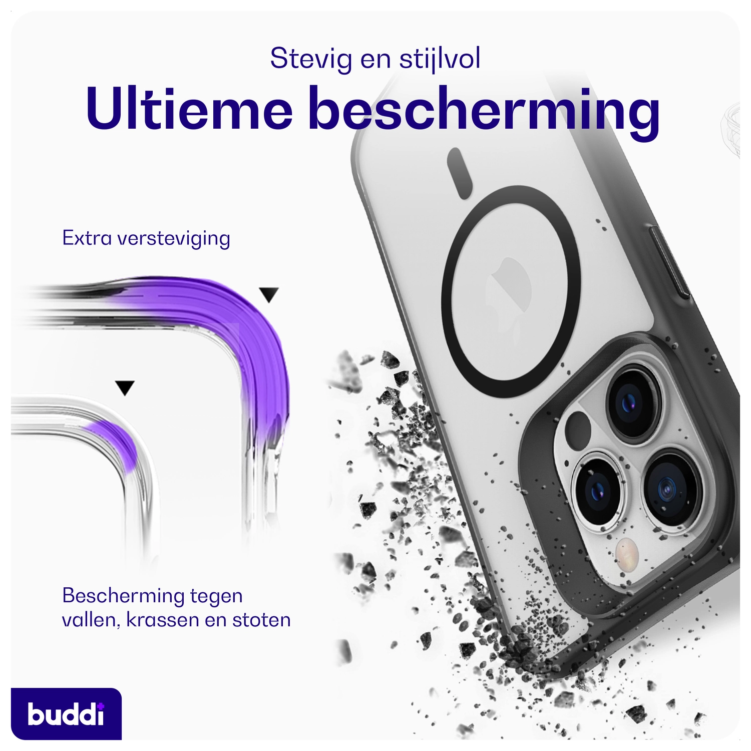 Buddi Hybrid Apple iPhone 13 Pro Hoesje MagSafe Back Cover Matte Zwart afbeelding 3