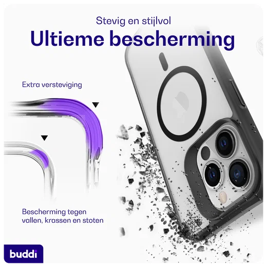 Buddi Hybrid Apple iPhone 13 Pro Hoesje MagSafe Back Cover Matte Zwart afbeelding 3