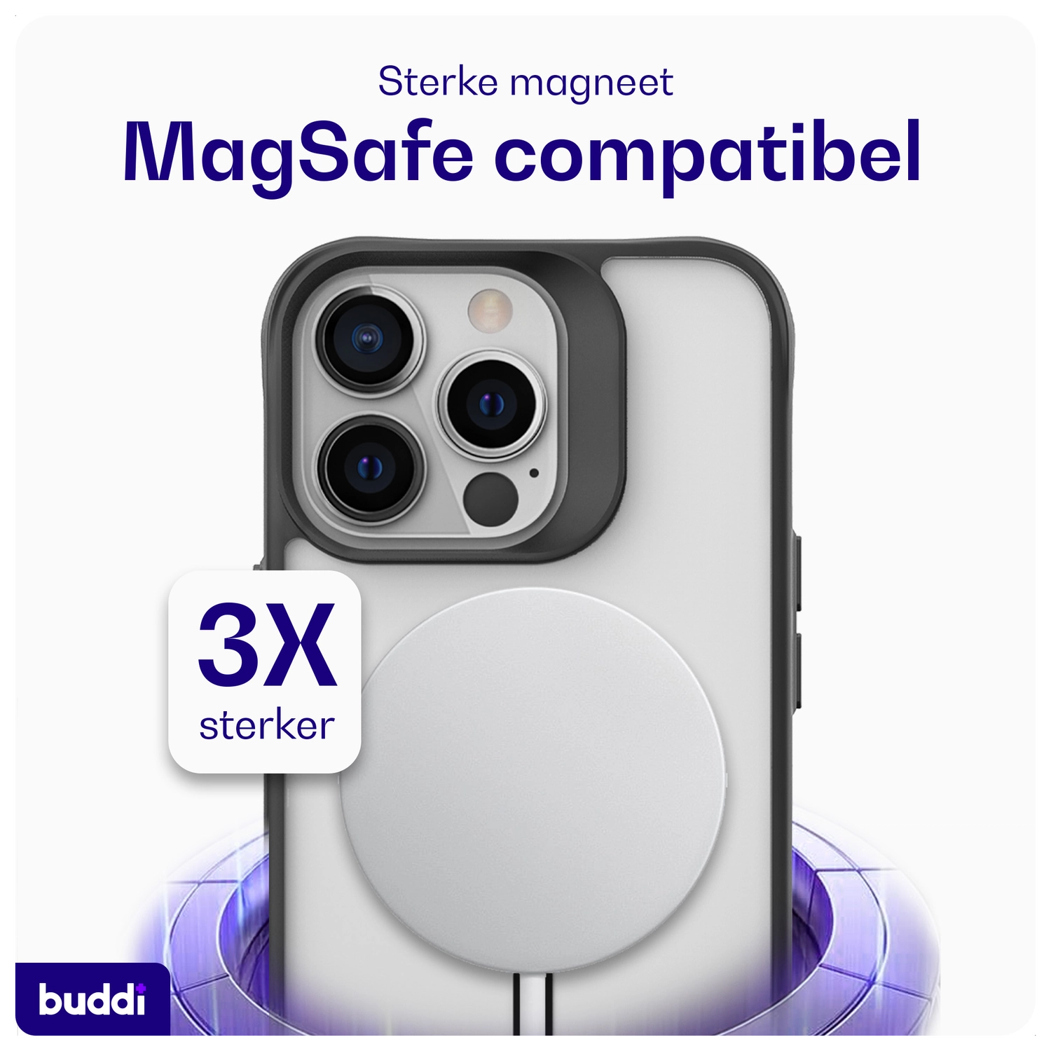 Buddi Hybrid Apple iPhone 13 Pro Hoesje MagSafe Back Cover Matte Zwart afbeelding 5