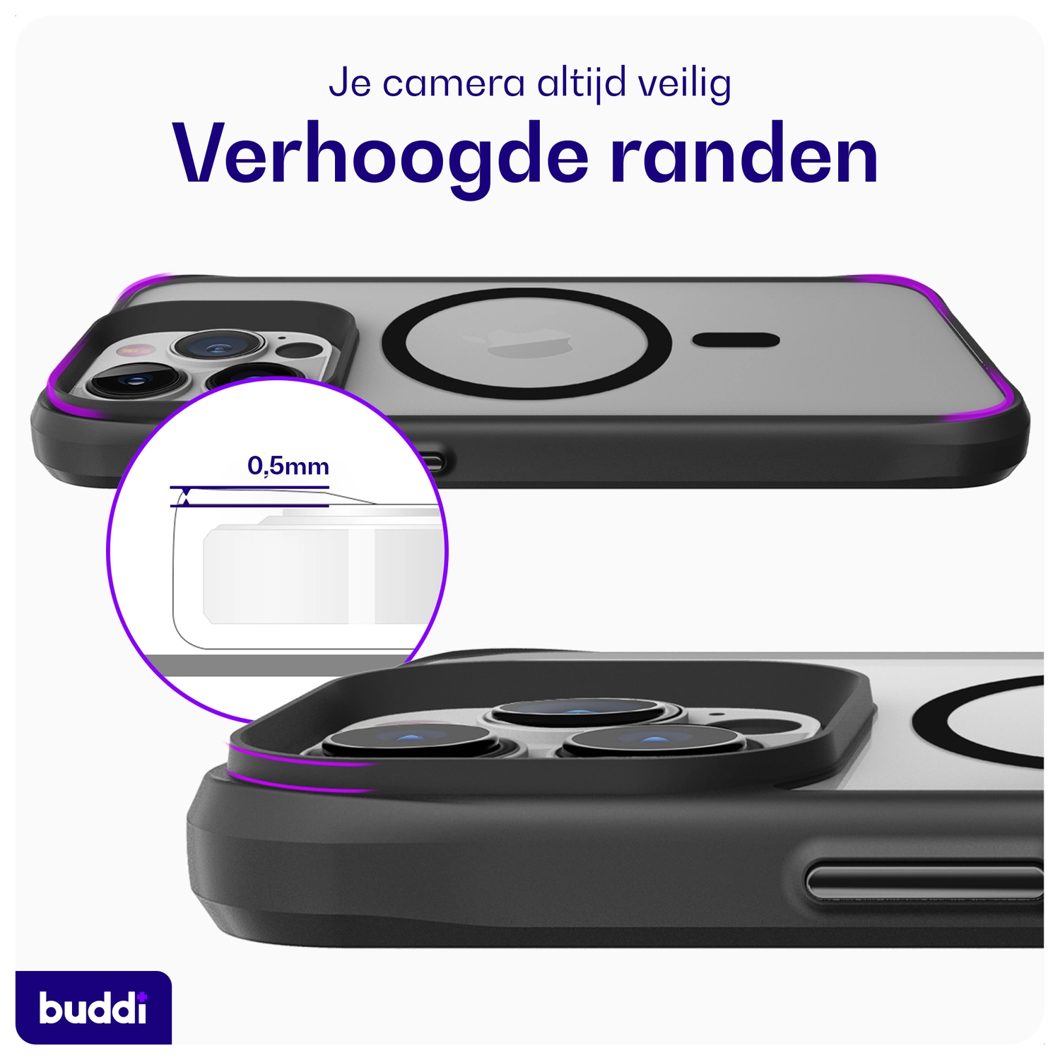 Buddi Hybrid Apple iPhone 13 Pro Hoesje MagSafe Back Cover Matte Zwart afbeelding 6