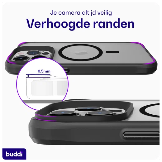 Buddi Hybrid Apple iPhone 13 Pro Hoesje MagSafe Back Cover Matte Zwart afbeelding 6