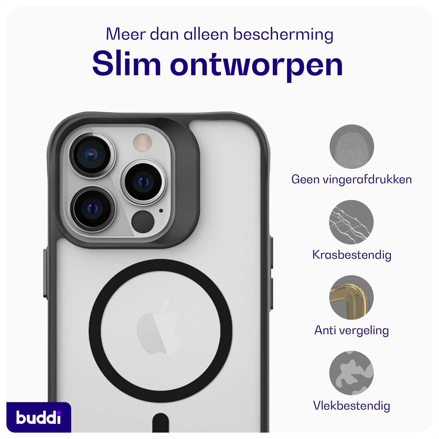 Buddi Hybrid Apple iPhone 13 Pro Hoesje MagSafe Back Cover Matte Zwart afbeelding 7