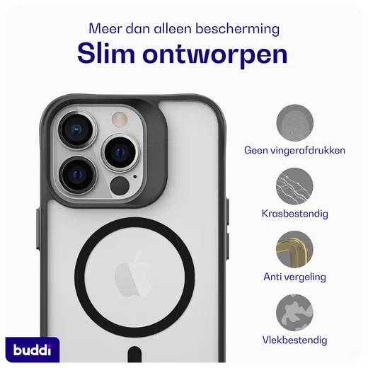 Buddi Hybrid Apple iPhone 13 Pro Hoesje MagSafe Back Cover Matte Zwart afbeelding 7