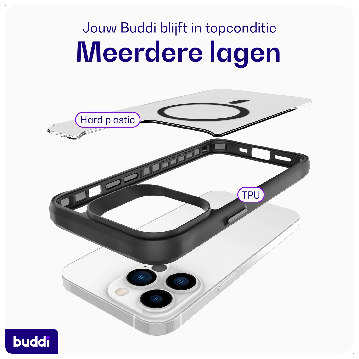 Buddi Hybrid Apple iPhone 13 Pro Hoesje MagSafe Back Cover Matte Zwart afbeelding 8