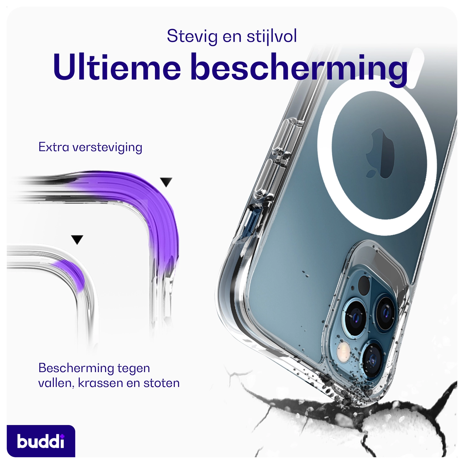 Buddi Core Apple iPhone 12 / 12 Pro Hoesje MagSafe Back Cover Transparant afbeelding 3