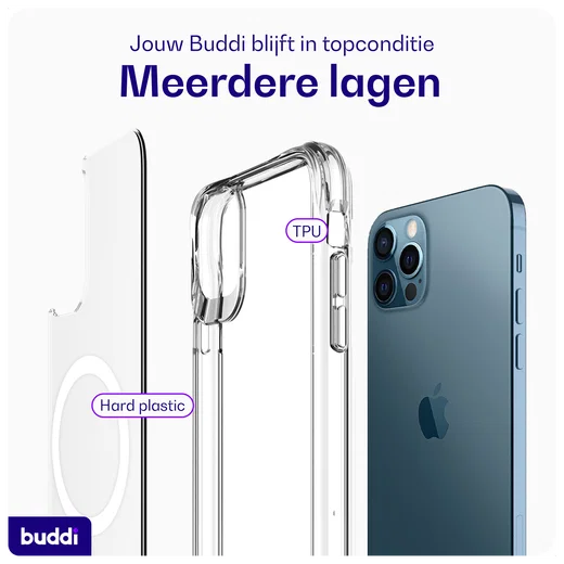 Buddi Core Apple iPhone 12 / 12 Pro Hoesje MagSafe Back Cover Transparant afbeelding 8