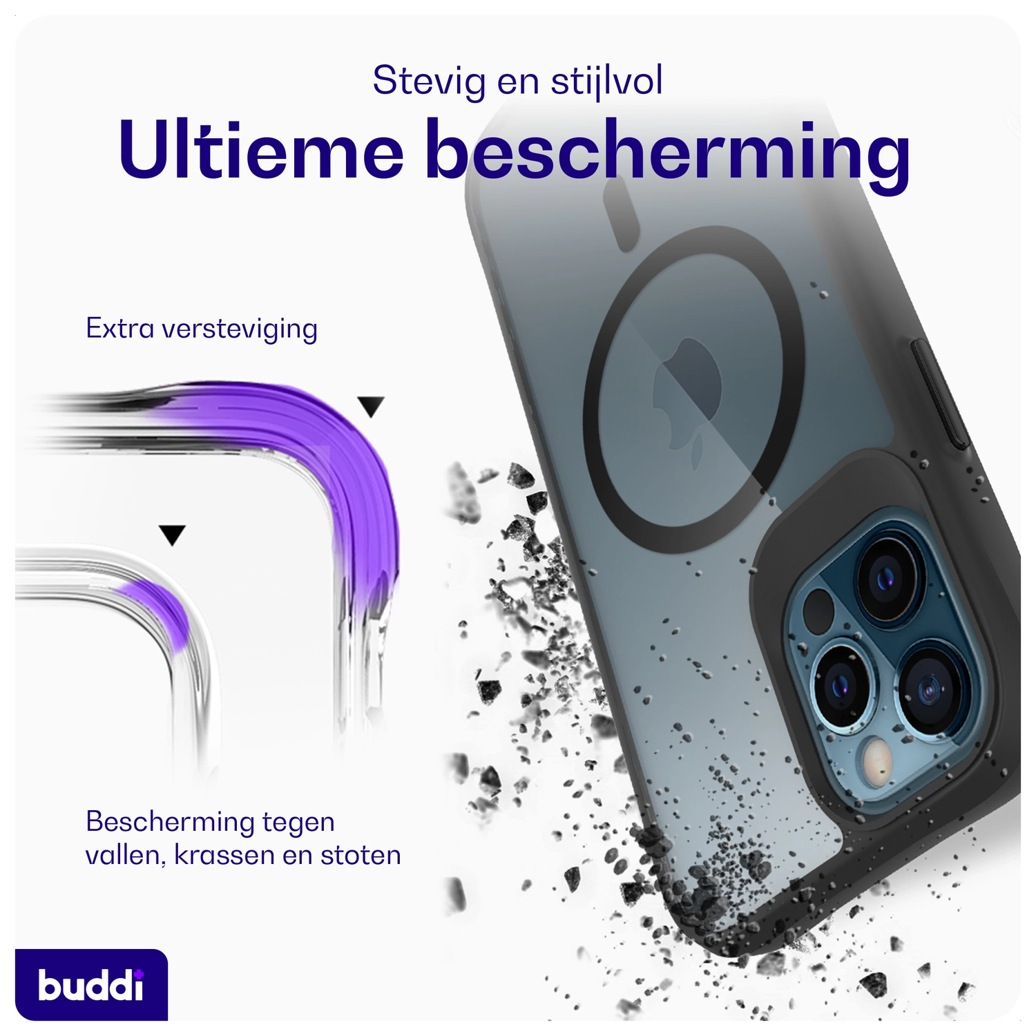Buddi Hybrid Apple iPhone 12 / 12 Pro Hoesje MagSafe Transparant Zwart afbeelding 3