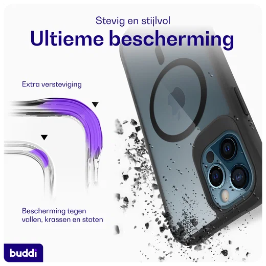 Buddi Hybrid Apple iPhone 12 / 12 Pro Hoesje MagSafe Transparant Zwart afbeelding 3