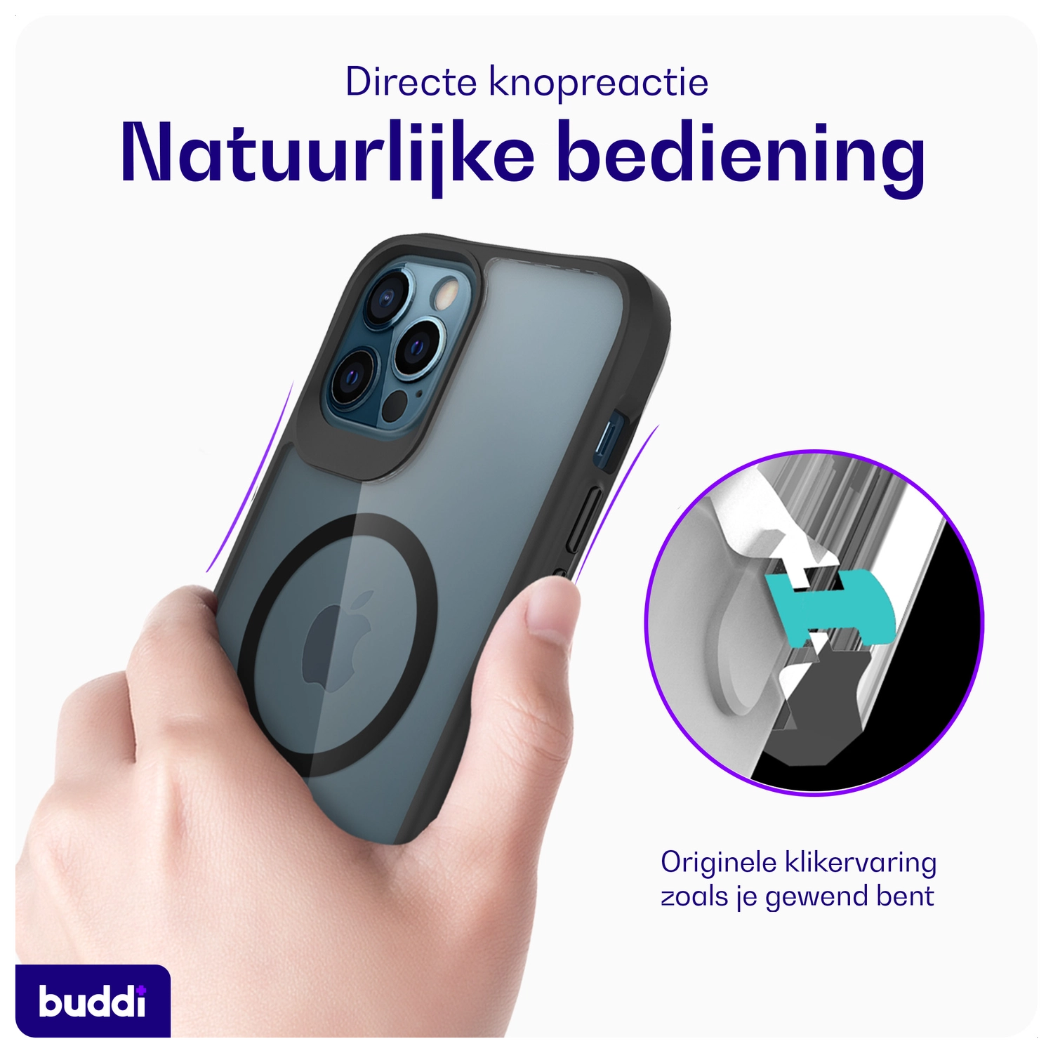 Buddi Hybrid Apple iPhone 12 / 12 Pro Hoesje MagSafe Transparant Zwart afbeelding 5