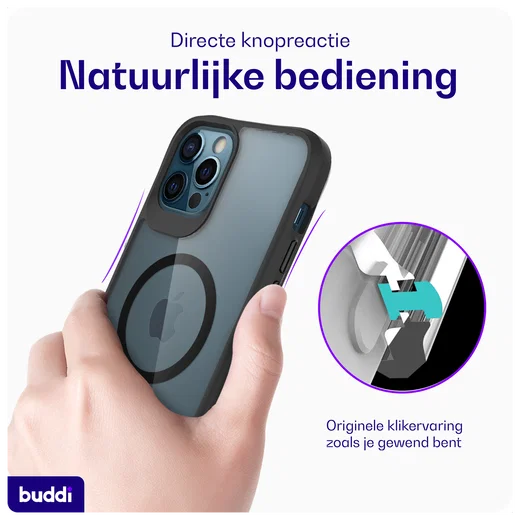 Buddi Hybrid Apple iPhone 12 / 12 Pro Hoesje MagSafe Transparant Zwart afbeelding 5