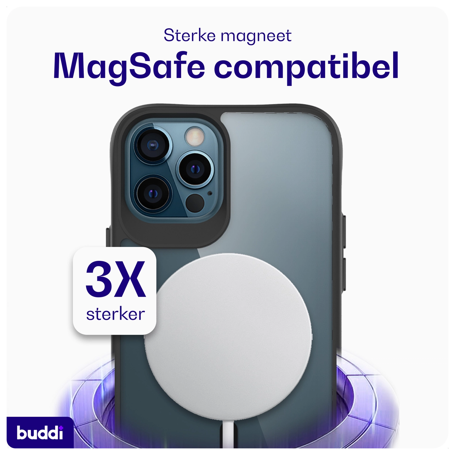 Buddi Hybrid Apple iPhone 12 / 12 Pro Hoesje MagSafe Transparant Zwart afbeelding 4