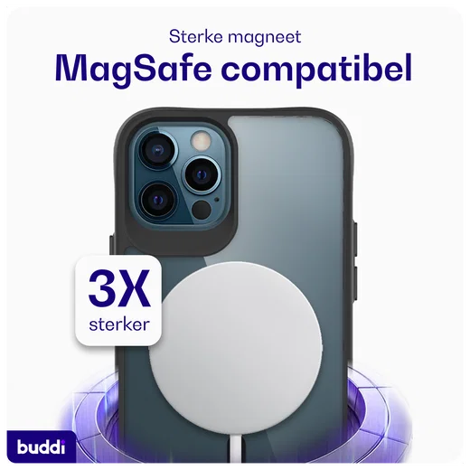 Buddi Hybrid Apple iPhone 12 / 12 Pro Hoesje MagSafe Transparant Zwart afbeelding 4