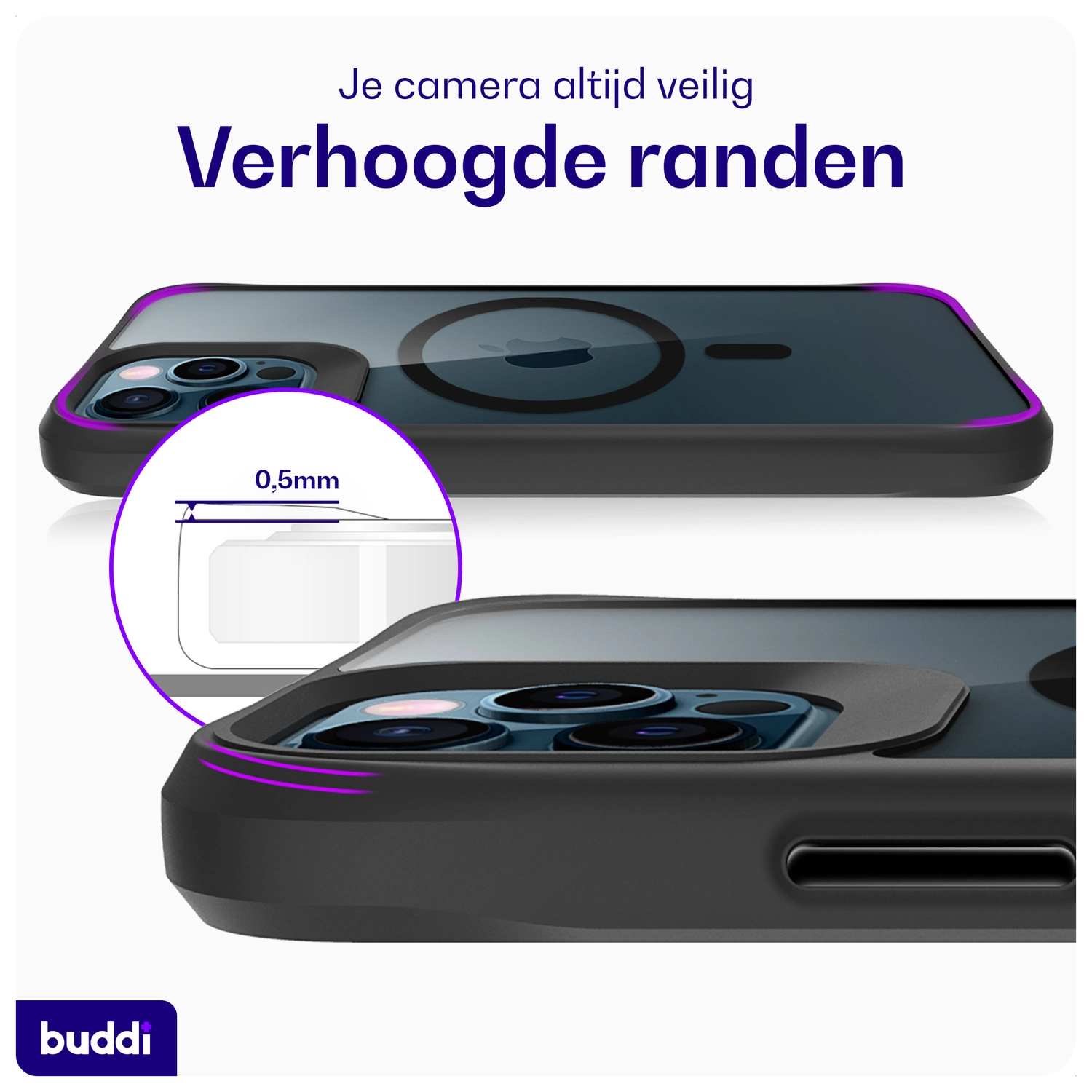 Buddi Hybrid Apple iPhone 12 / 12 Pro Hoesje MagSafe Transparant Zwart afbeelding 6