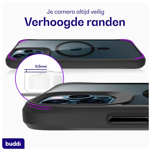 Buddi Hybrid Apple iPhone 12 / 12 Pro Hoesje MagSafe Transparant Zwart afbeelding 6