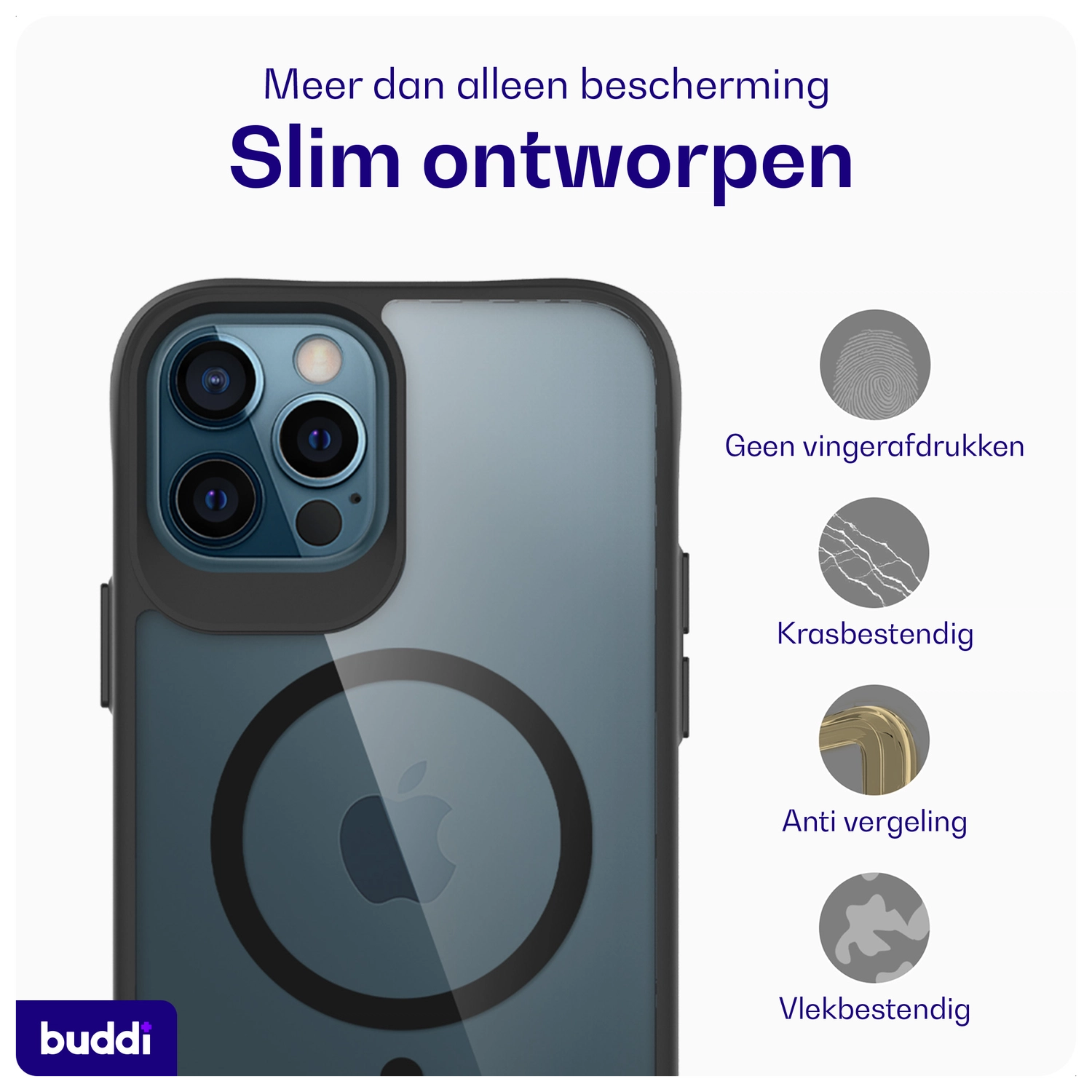 Buddi Hybrid Apple iPhone 12 / 12 Pro Hoesje MagSafe Transparant Zwart afbeelding 7
