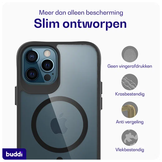 Buddi Hybrid Apple iPhone 12 / 12 Pro Hoesje MagSafe Transparant Zwart afbeelding 7