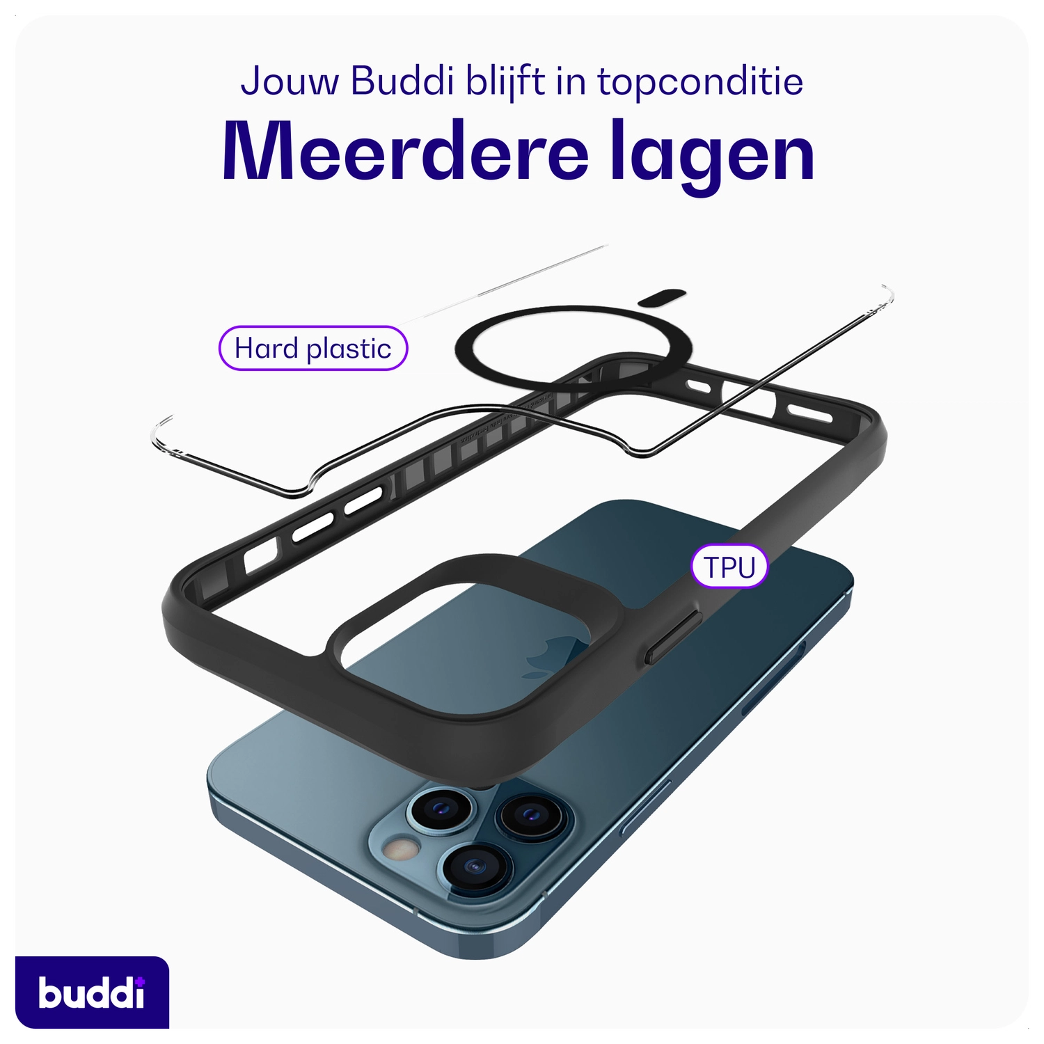 Buddi Hybrid Apple iPhone 12 / 12 Pro Hoesje MagSafe Transparant Zwart afbeelding 8