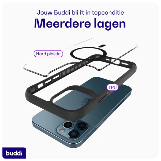 Buddi Hybrid Apple iPhone 12 / 12 Pro Hoesje MagSafe Transparant Zwart afbeelding 8