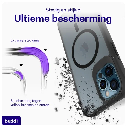 Buddi Hybrid Apple iPhone 12 / 12 Pro Hoesje MagSafe Back Cover Matte Zwart afbeelding 3