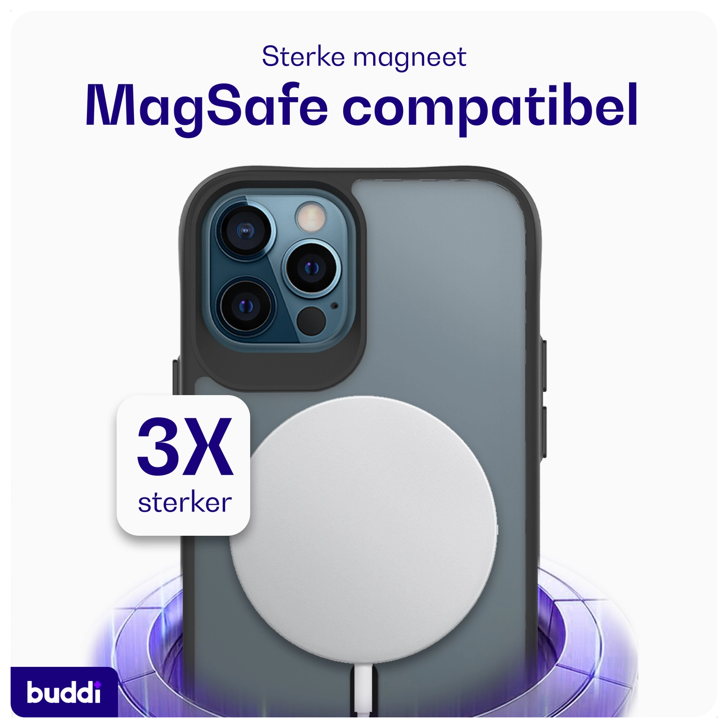 Buddi Hybrid Apple iPhone 12 / 12 Pro Hoesje MagSafe Back Cover Matte Zwart afbeelding 4