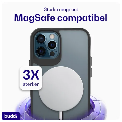 Buddi Hybrid Apple iPhone 12 / 12 Pro Hoesje MagSafe Back Cover Matte Zwart afbeelding 4