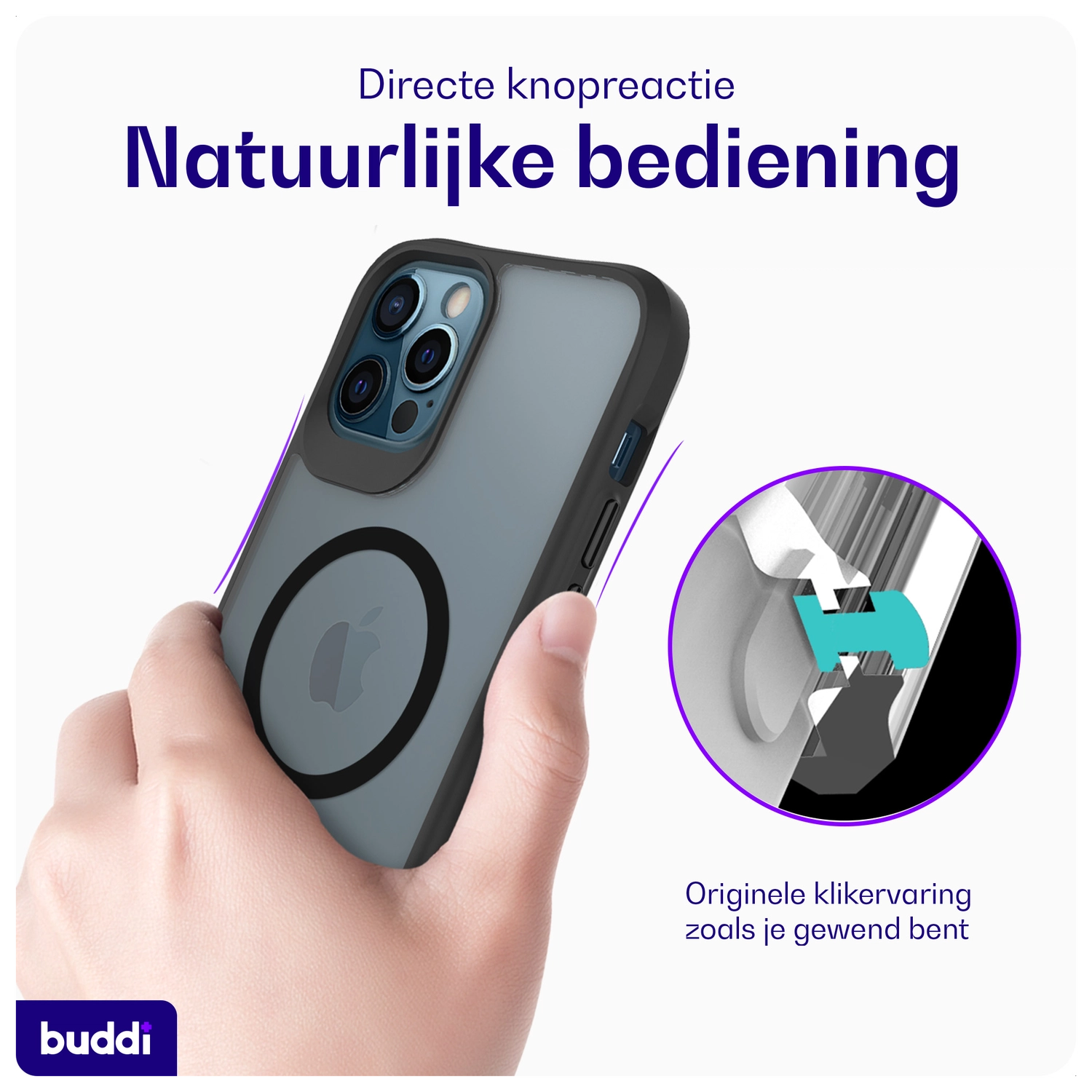 Buddi Hybrid Apple iPhone 12 / 12 Pro Hoesje MagSafe Back Cover Matte Zwart afbeelding 5