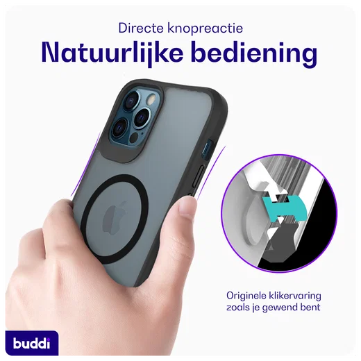 Buddi Hybrid Apple iPhone 12 / 12 Pro Hoesje MagSafe Back Cover Matte Zwart afbeelding 5