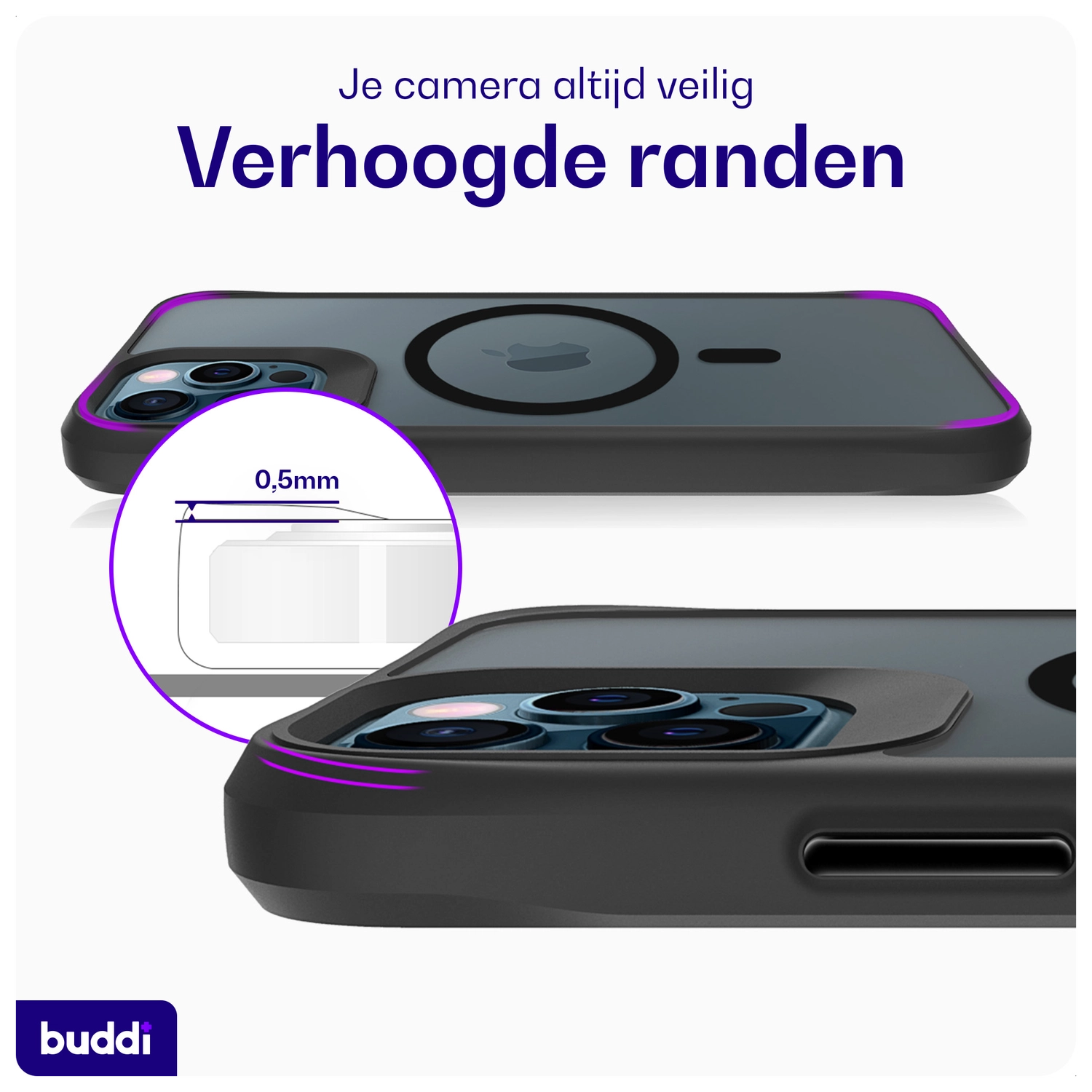 Buddi Hybrid Apple iPhone 12 / 12 Pro Hoesje MagSafe Back Cover Matte Zwart afbeelding 6