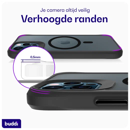 Buddi Hybrid Apple iPhone 12 / 12 Pro Hoesje MagSafe Back Cover Matte Zwart afbeelding 6