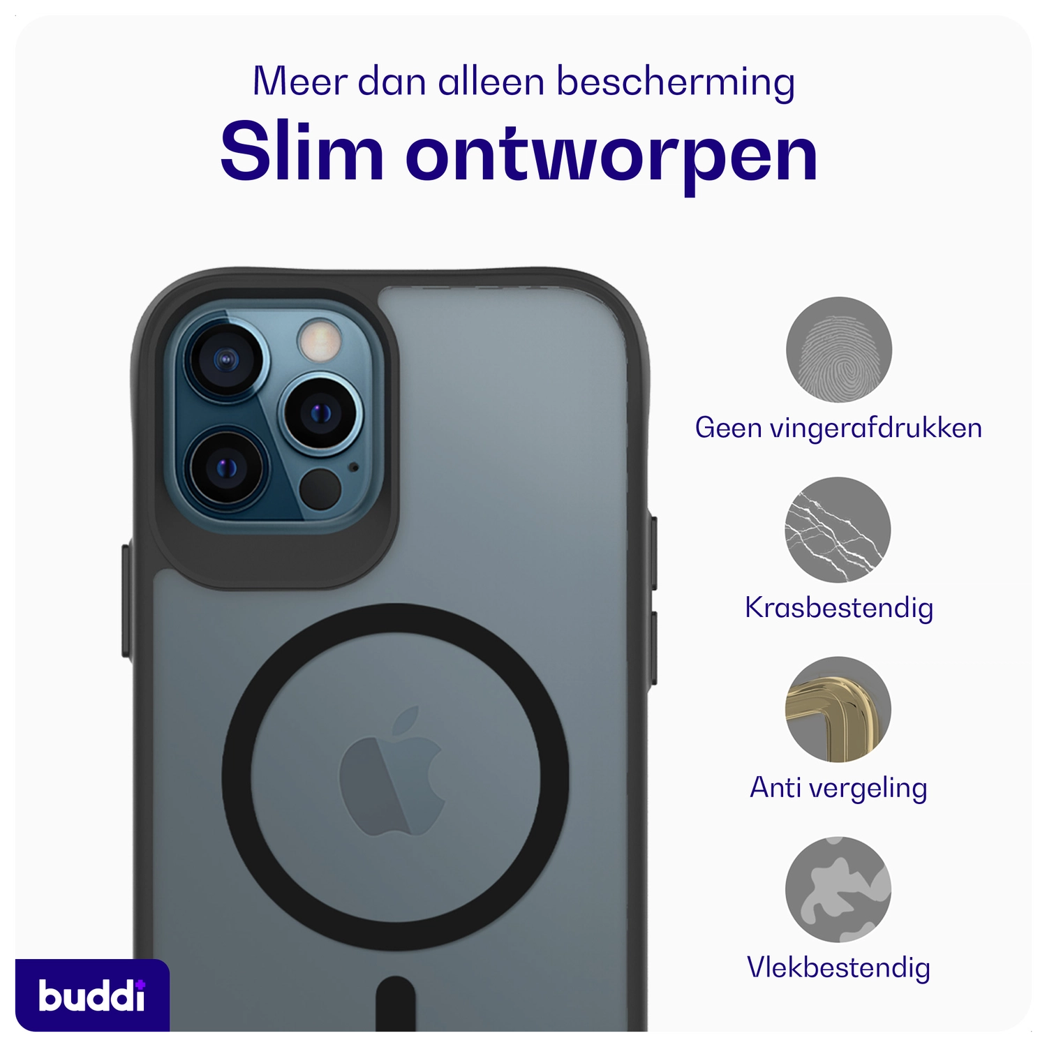 Buddi Hybrid Apple iPhone 12 / 12 Pro Hoesje MagSafe Back Cover Matte Zwart afbeelding 7