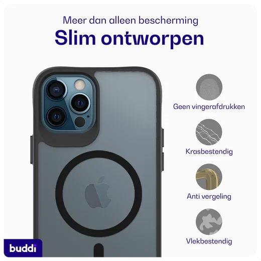 Buddi Hybrid Apple iPhone 12 / 12 Pro Hoesje MagSafe Back Cover Matte Zwart afbeelding 7