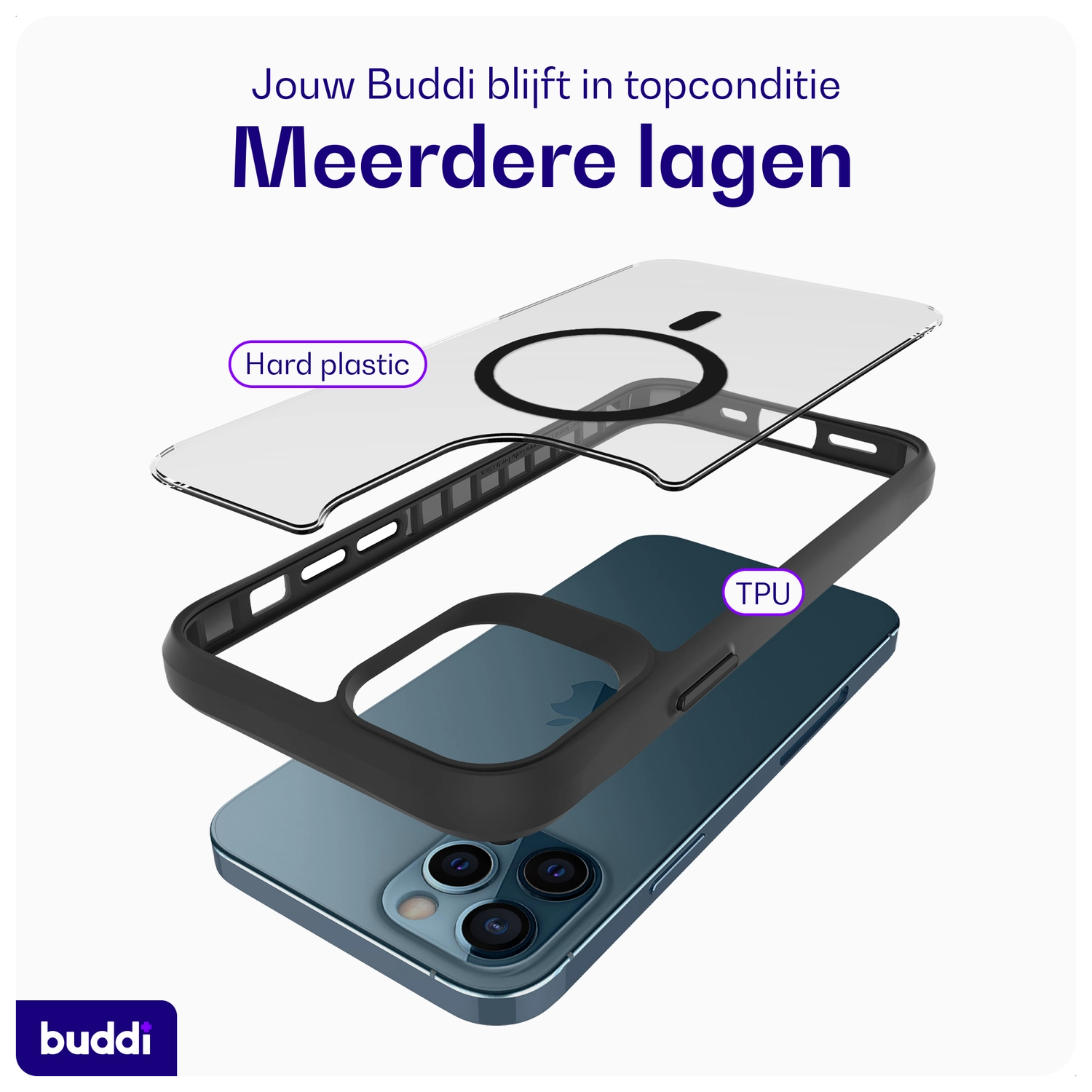 Buddi Hybrid Apple iPhone 12 / 12 Pro Hoesje MagSafe Back Cover Matte Zwart afbeelding 8