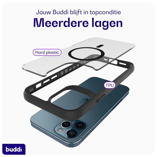 Buddi Hybrid Apple iPhone 12 / 12 Pro Hoesje MagSafe Back Cover Matte Zwart afbeelding 8