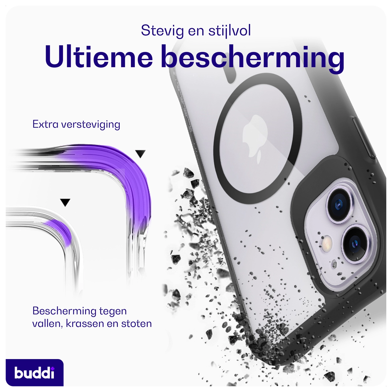 Buddi Hybrid Apple iPhone 11 Hoesje MagSafe Back Cover Transparant Zwart afbeelding 2