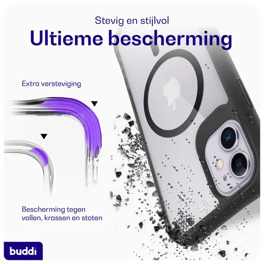 Buddi Hybrid Apple iPhone 11 Hoesje MagSafe Back Cover Transparant Zwart afbeelding 2