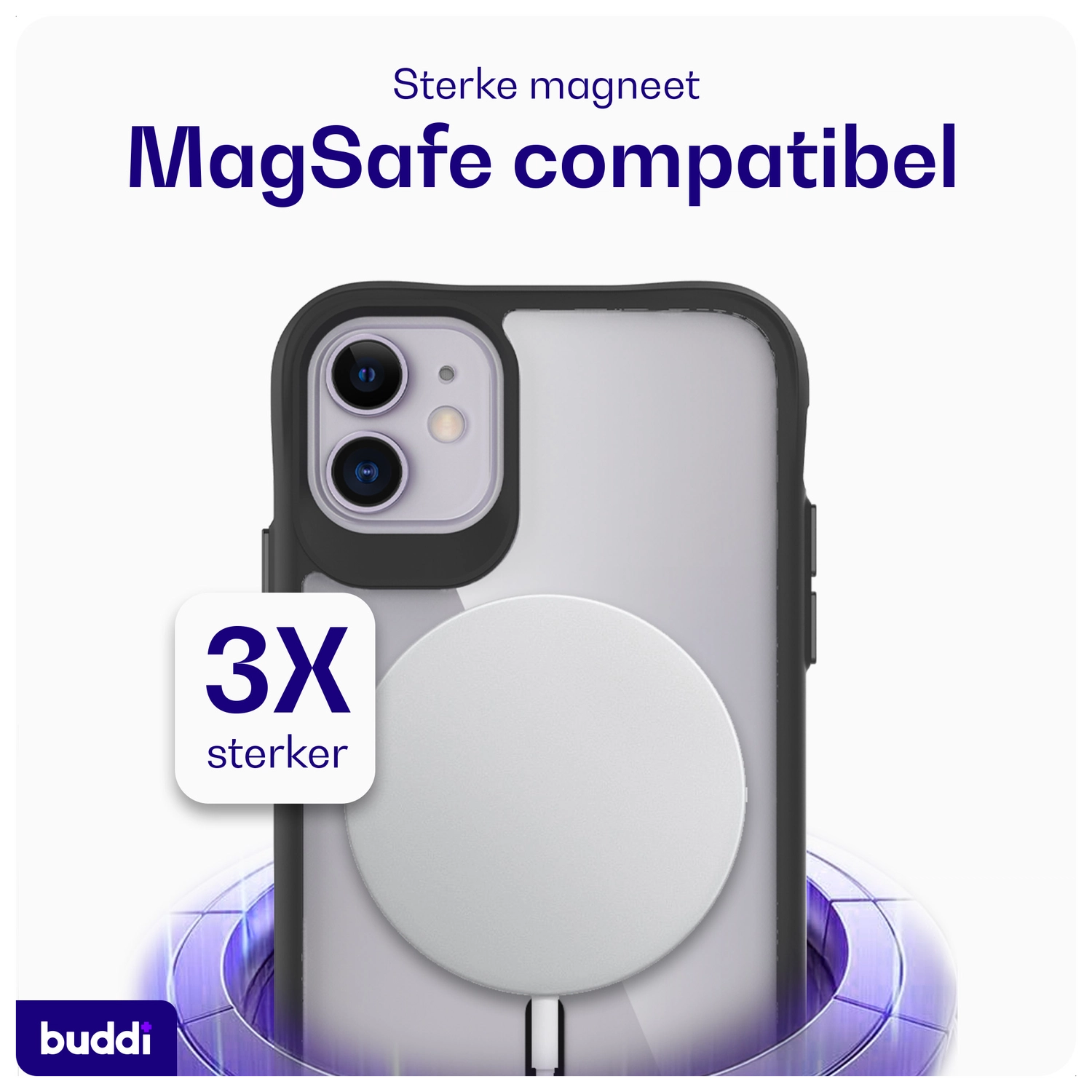 Buddi Hybrid Apple iPhone 11 Hoesje MagSafe Back Cover Transparant Zwart afbeelding 3