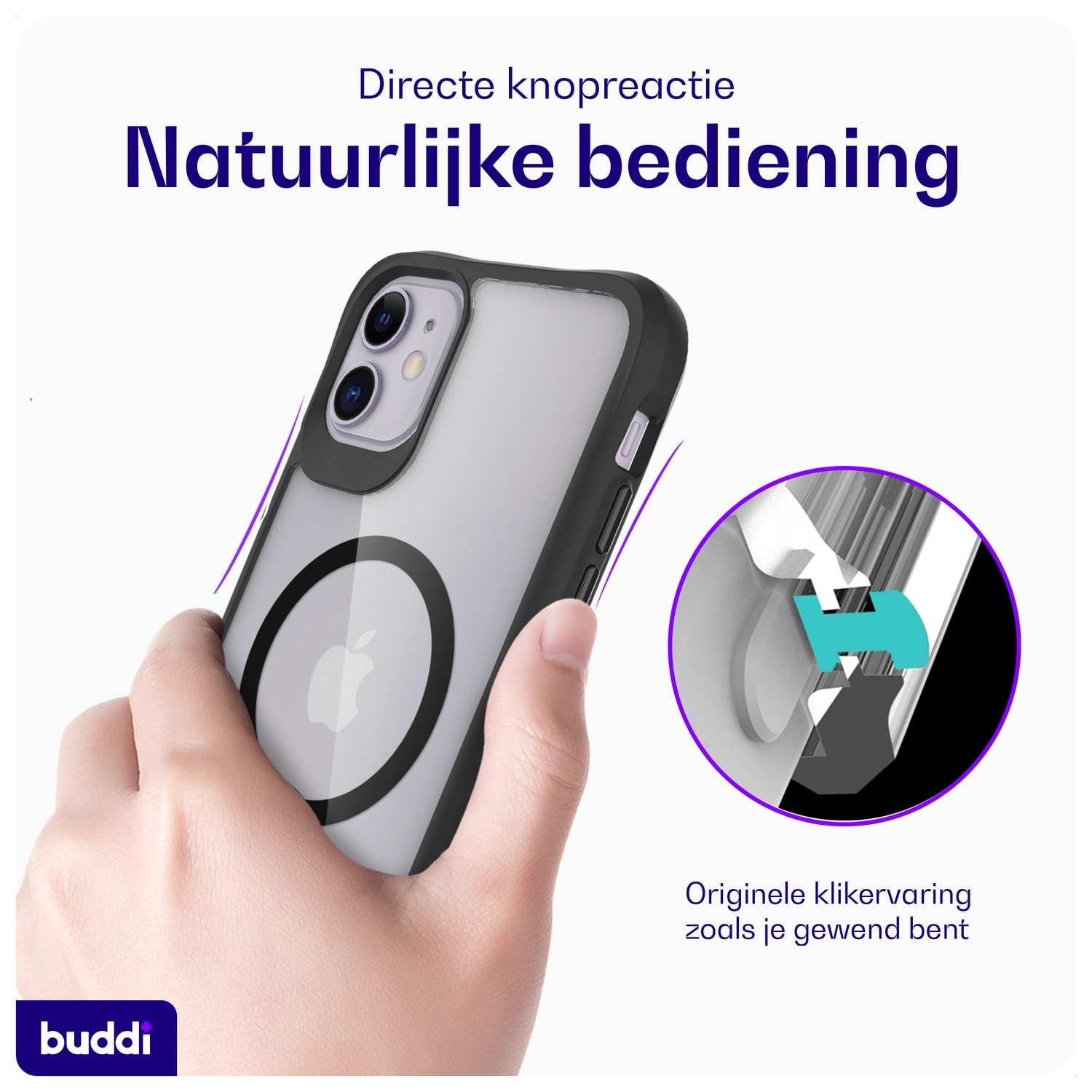 Buddi Hybrid Apple iPhone 11 Hoesje MagSafe Back Cover Transparant Zwart afbeelding 4