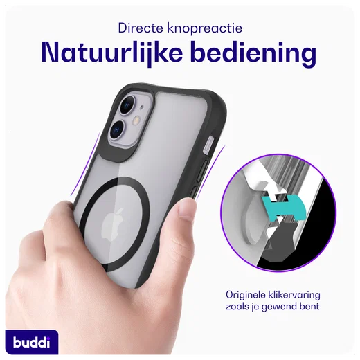 Buddi Hybrid Apple iPhone 11 Hoesje MagSafe Back Cover Transparant Zwart afbeelding 4