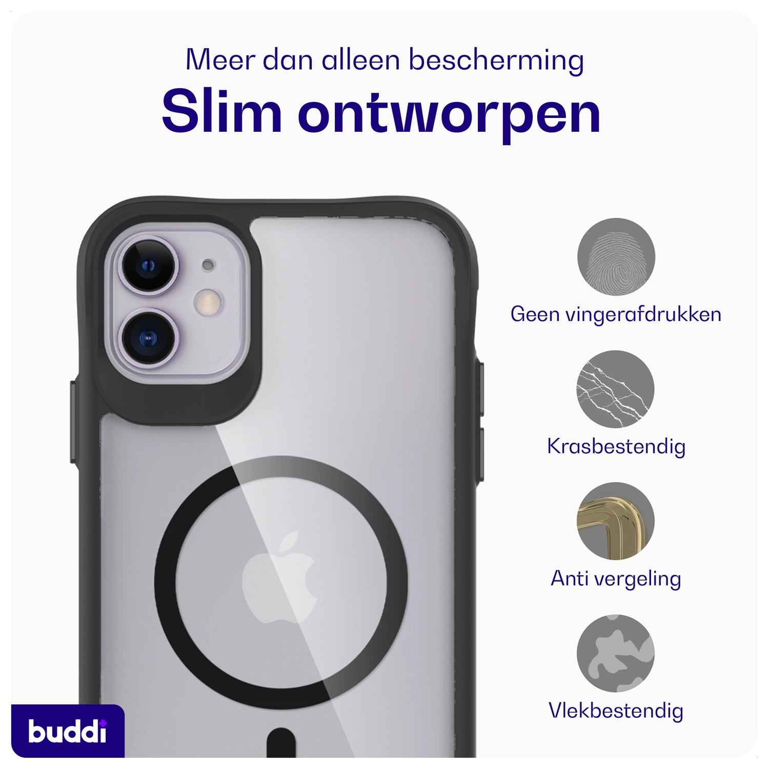 Buddi Hybrid Apple iPhone 11 Hoesje MagSafe Back Cover Transparant Zwart afbeelding 6