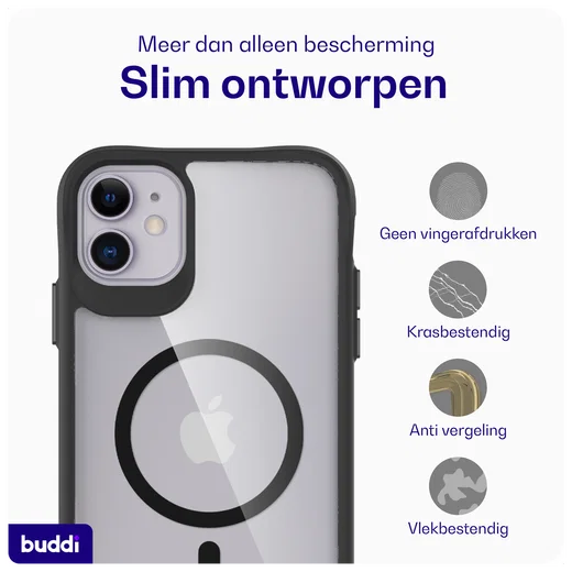 Buddi Hybrid Apple iPhone 11 Hoesje MagSafe Back Cover Transparant Zwart afbeelding 6
