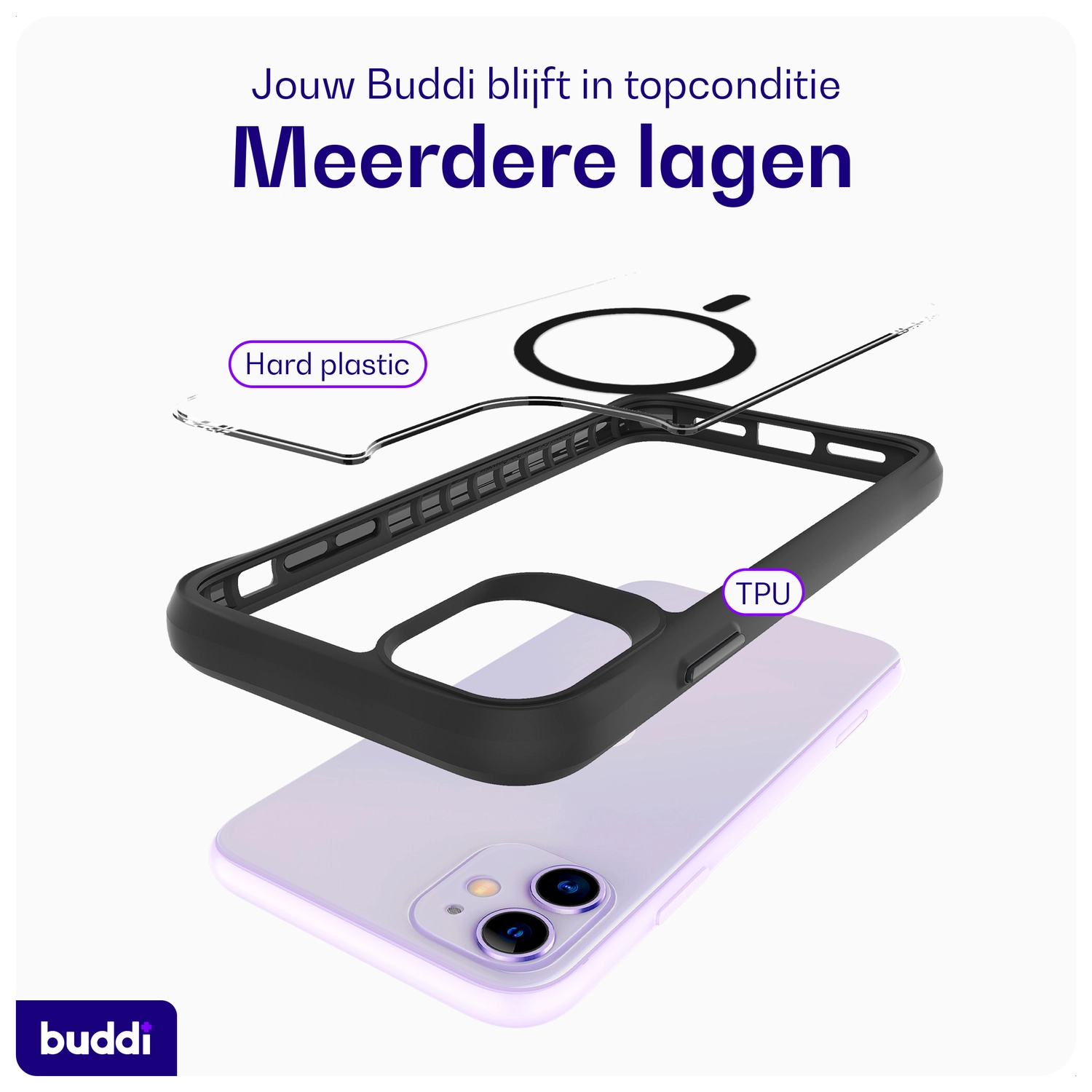 Buddi Hybrid Apple iPhone 11 Hoesje MagSafe Back Cover Transparant Zwart afbeelding 7