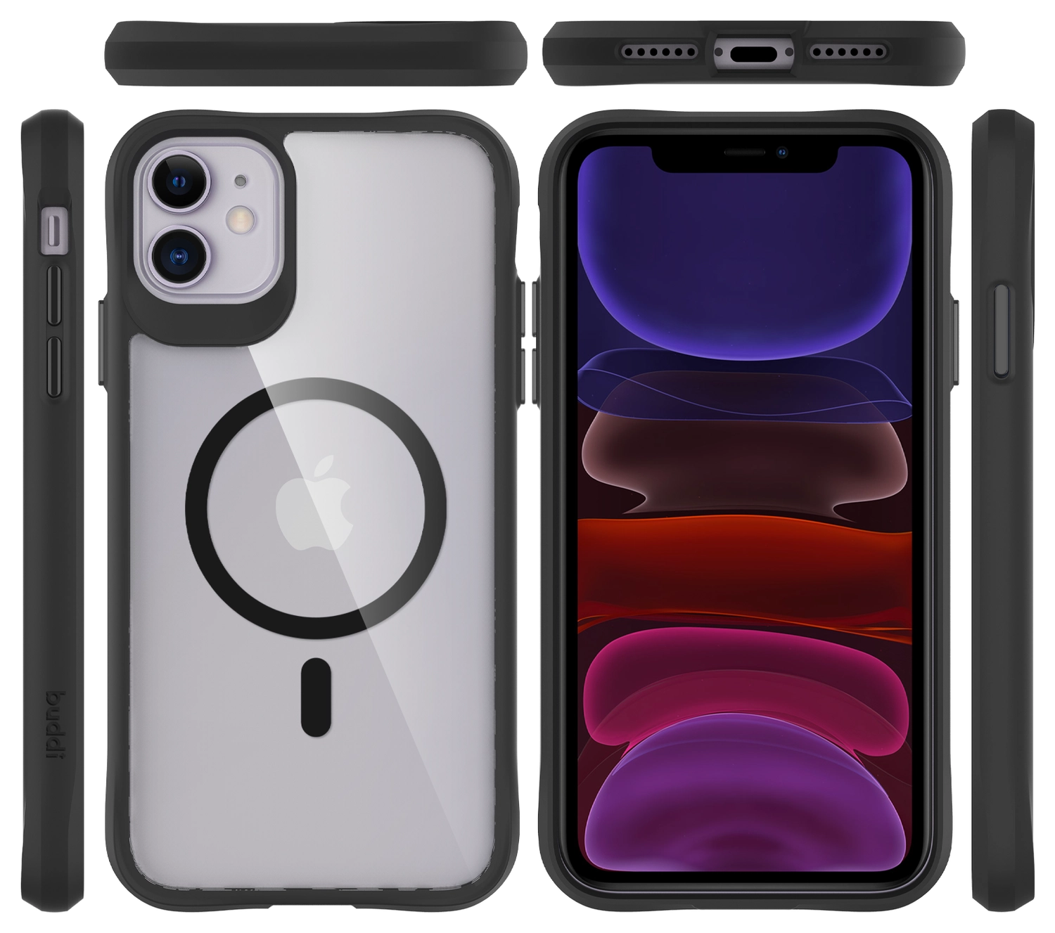 Buddi Hybrid Apple iPhone 11 Hoesje MagSafe Back Cover Transparant Zwart afbeelding 9