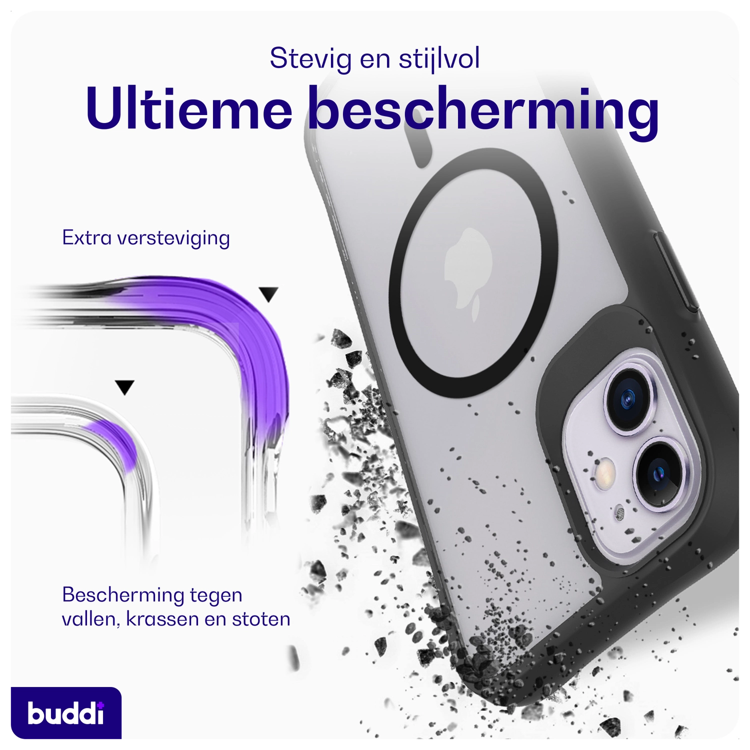 Buddi Hybrid Apple iPhone 11 Hoesje MagSafe Back Cover Matte Zwart afbeelding 2