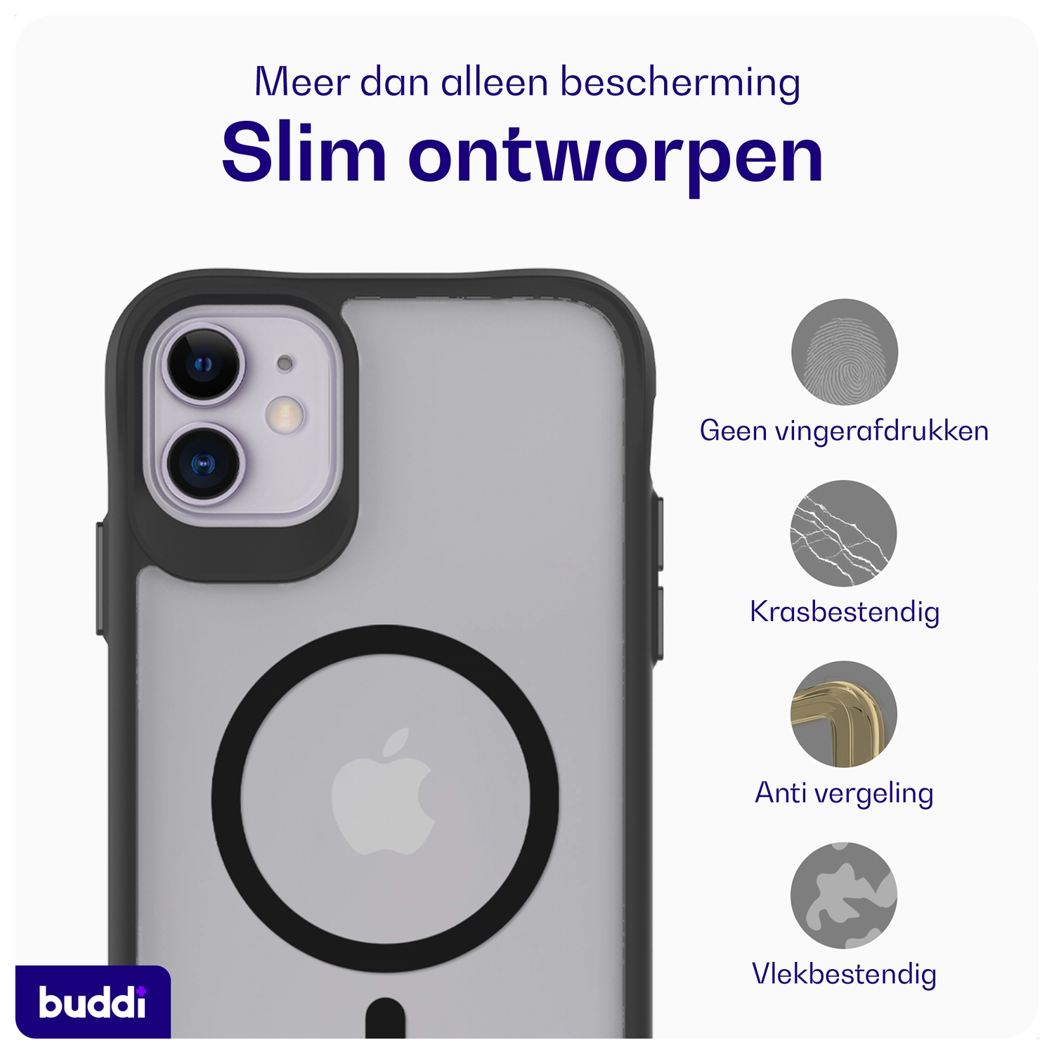 Buddi Hybrid Apple iPhone 11 Hoesje MagSafe Back Cover Matte Zwart afbeelding 6