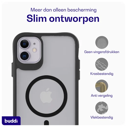 Buddi Hybrid Apple iPhone 11 Hoesje MagSafe Back Cover Matte Zwart afbeelding 6