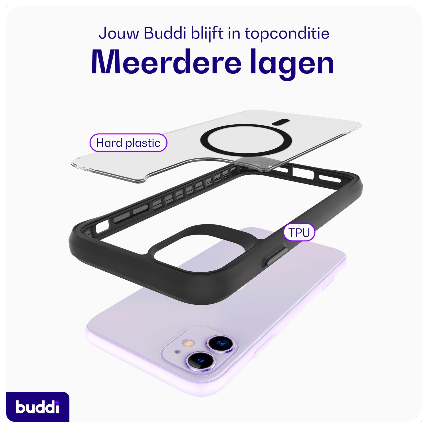 Buddi Hybrid Apple iPhone 11 Hoesje MagSafe Back Cover Matte Zwart afbeelding 7