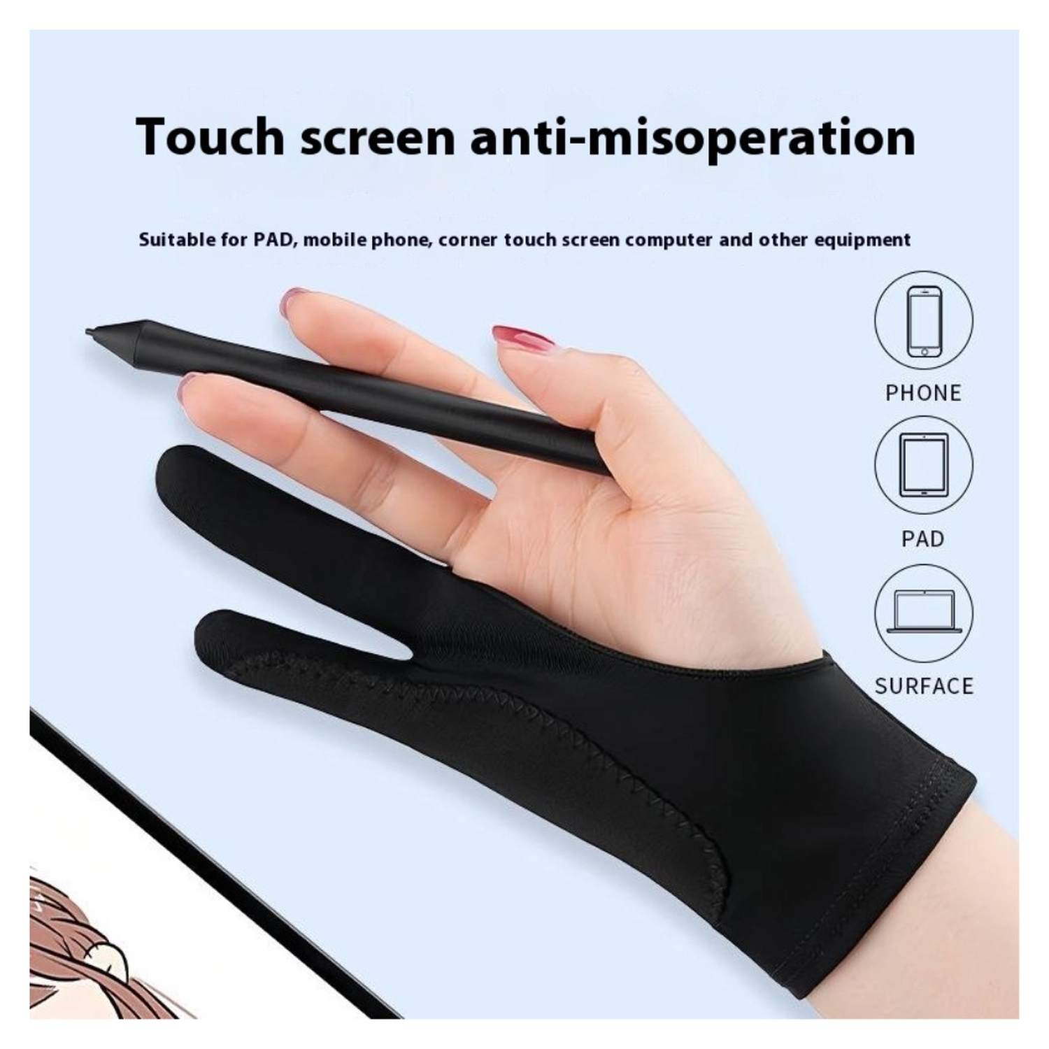 Teken Handschoen voor Tablet Tweevinger Kunstenaarshandschoen - Maat L afbeelding 4