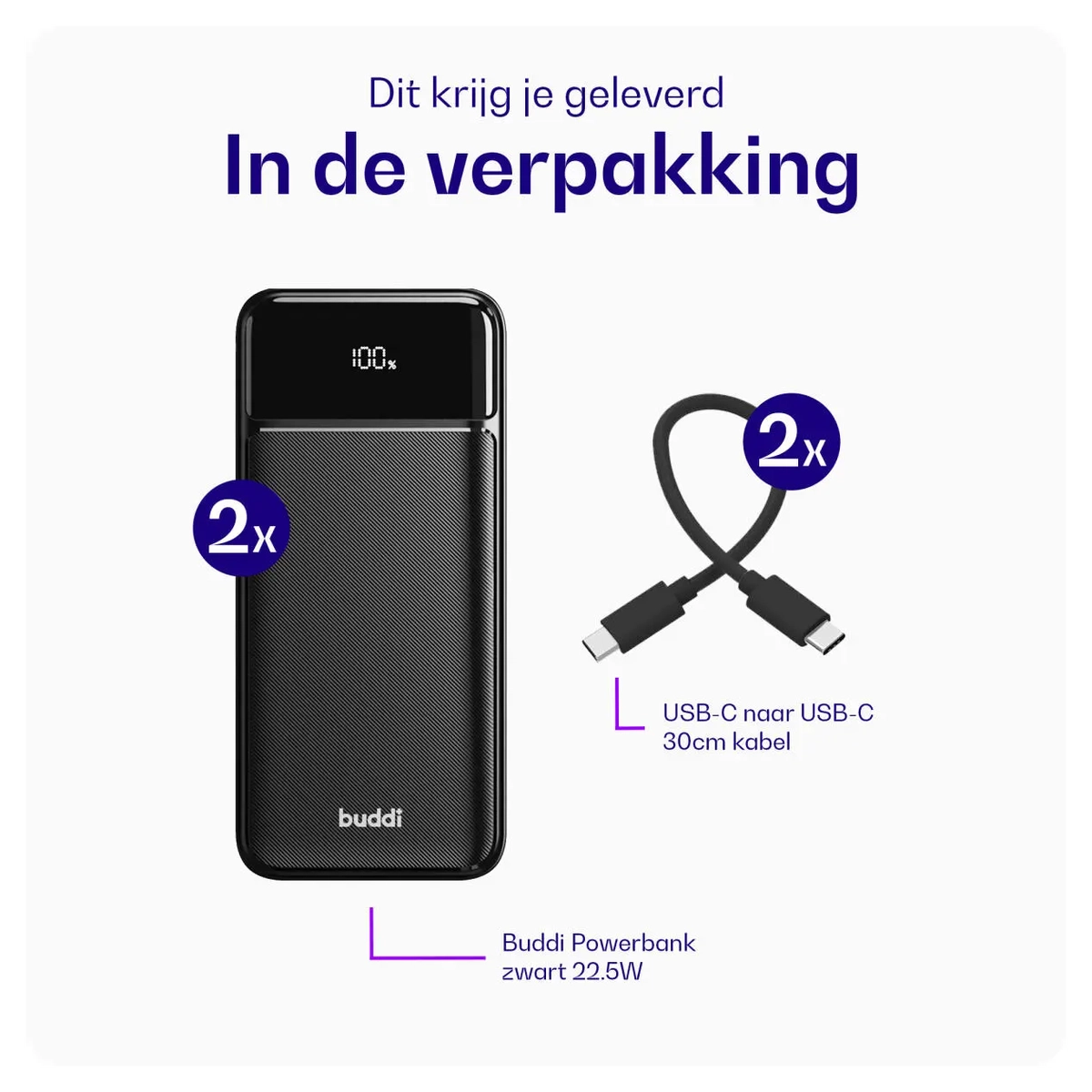 Buddi Boost 20.000 mAh Powerbank Met Display Duo Pack Zwart 22.5W afbeelding 14