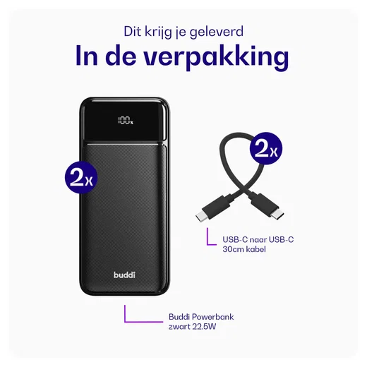 Buddi Boost 20.000 mAh Powerbank Met Display Duo Pack Zwart 22.5W afbeelding 14
